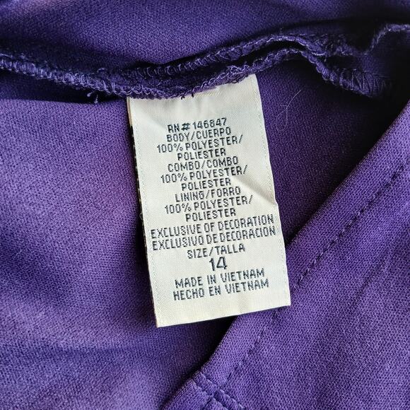 Maya Brooke Dark Purple Sleeveless Blouse size 14 lined sheer mesh layered tank - Picture 8 of 11